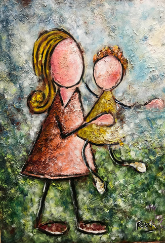 Framed Canvas "Mother and Daughter in the Spring"